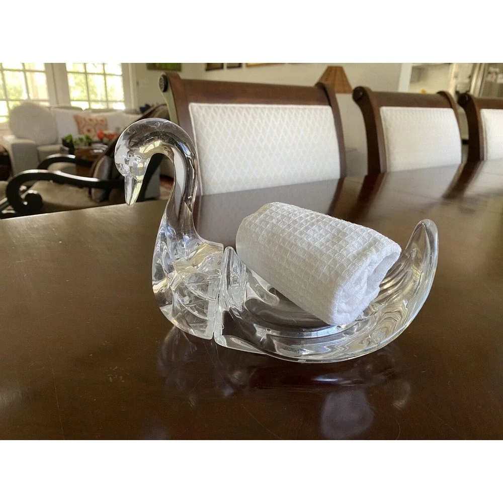 Vintage MCM Lucite Clear Swan Set of 2 Towel & Soap Holders 9